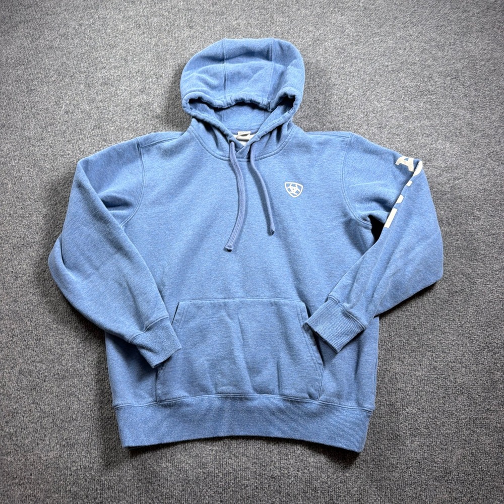 Ariat Hoodie Women Medium Blue Pullover Graphic Sleeve Logo Hood